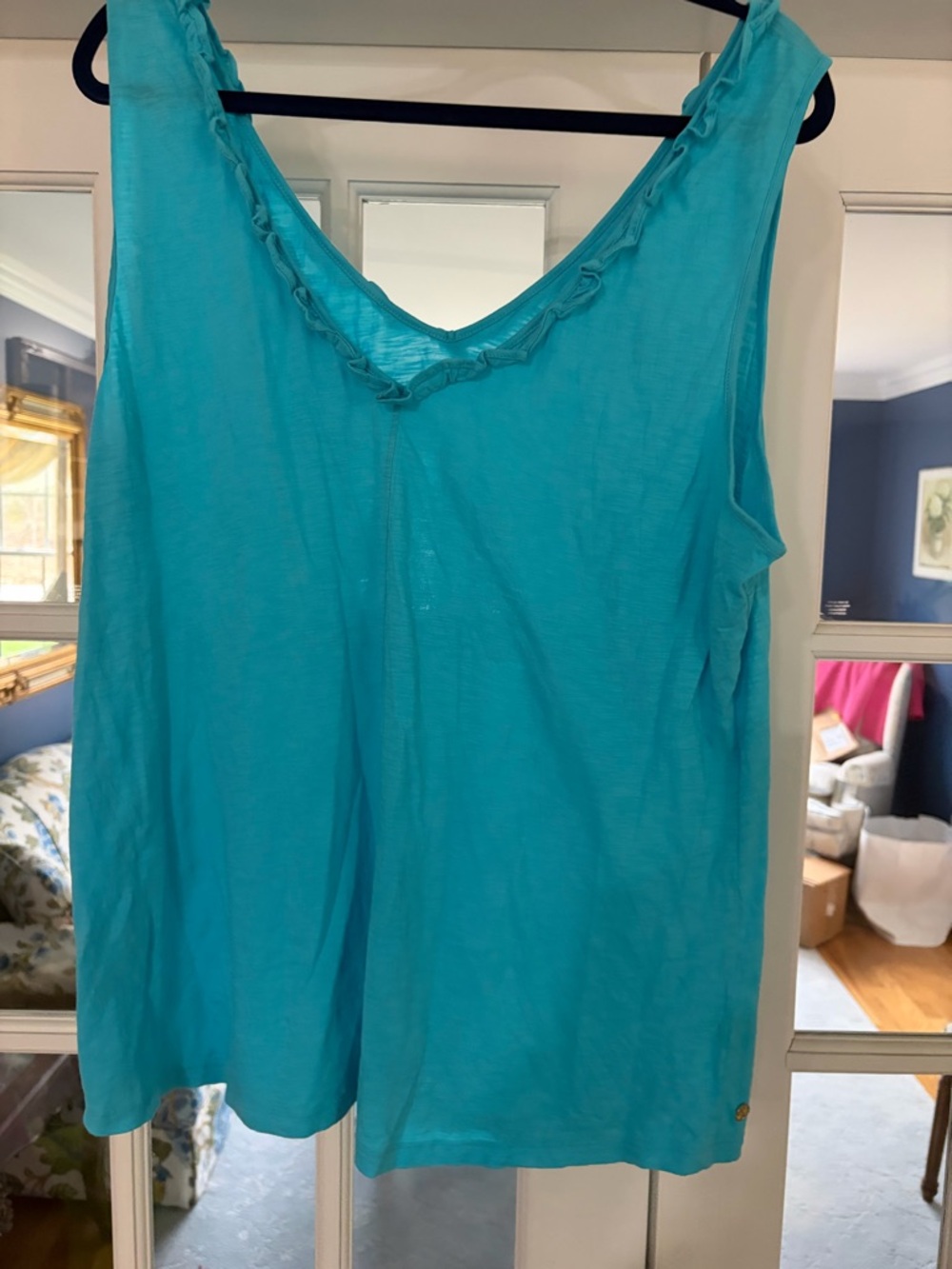 Lilly Pulitzer Turquoise Ruffle-Trim V-Neck Tank